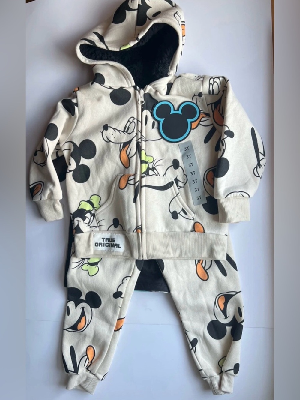 NWT Mickey Mouse Disney Character Goofy Toddler Kid 3 piece Hoodie Jogger Set 3T